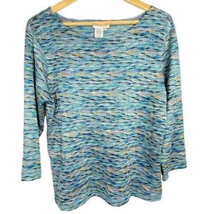 4/$25 Coldwater Creek Knit Top Multicolor Spade Dye Boat Neck 3/4 Sleeve Women M